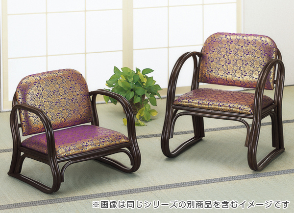 ラタンチェア 金襴座椅子 ハイタイプ 座面高35cm （ 正座椅子 背もたれ