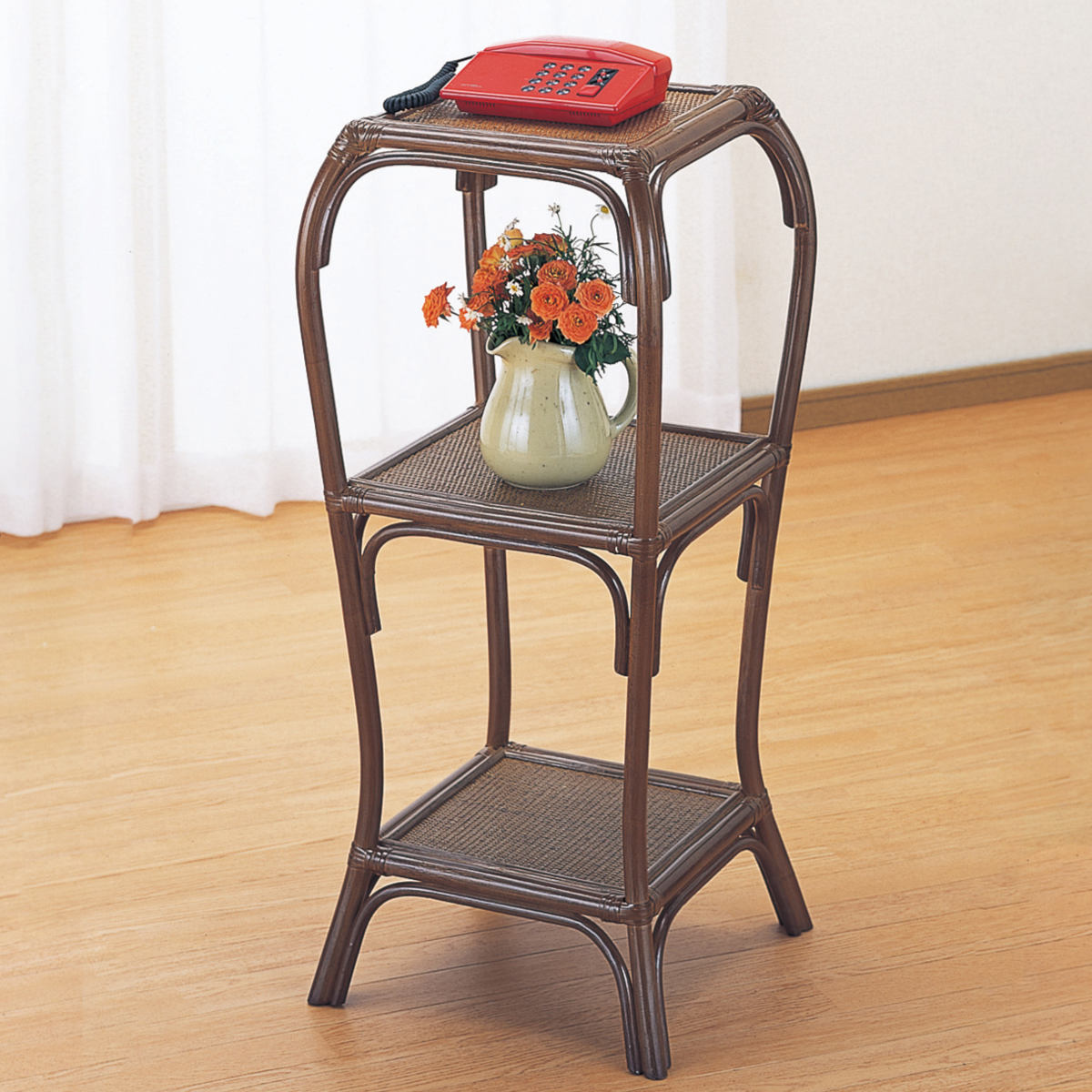 籐 飾り棚 3段 ラタン製 幅41cm （ 電話台 花台 ラック ディスプレイ