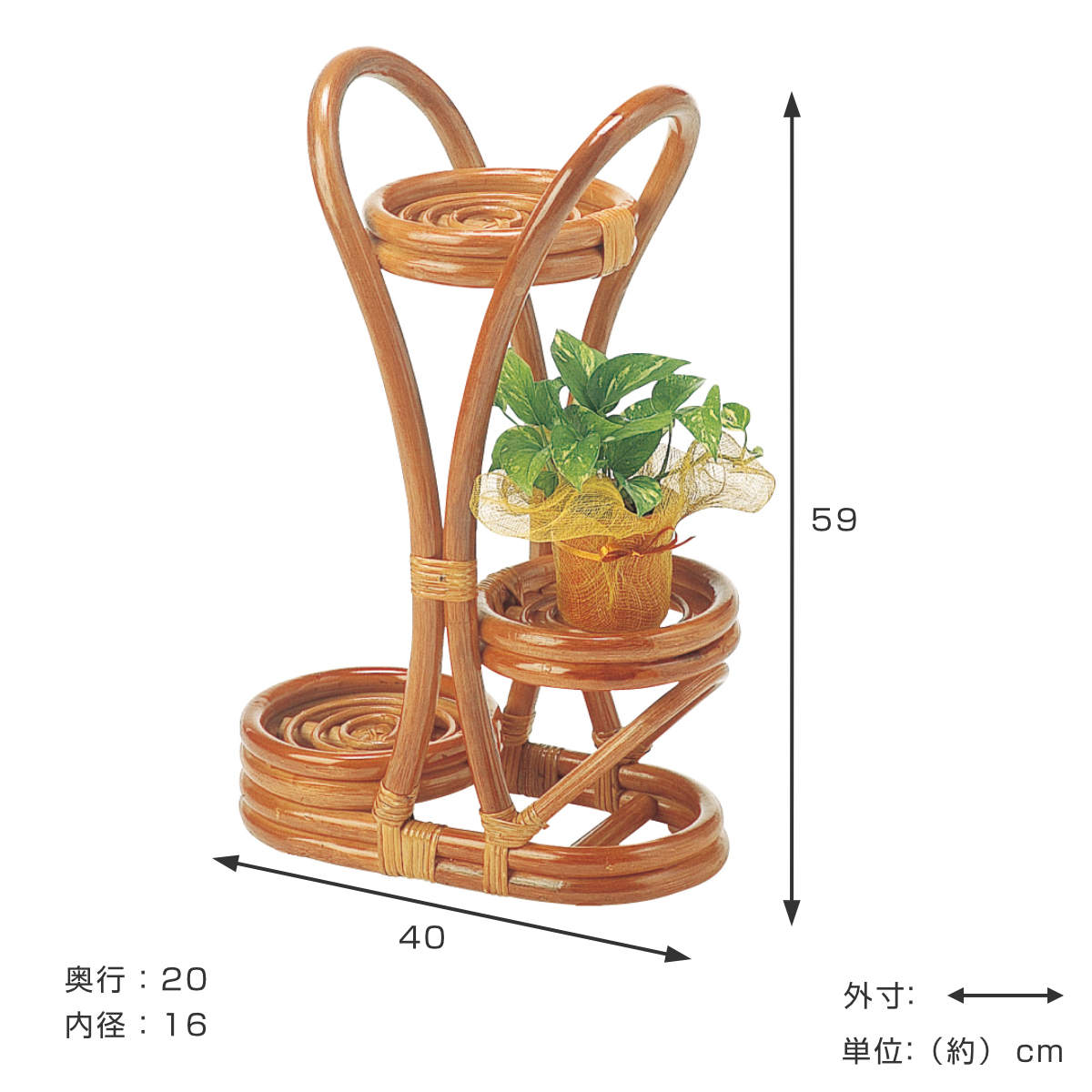 籐 フラワーラック ラタン製 幅40cm （ フラワー台 花台 フラワー