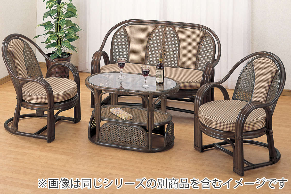 今枝商店 籐 ローテーブル オーバル型 ガラス天板 幅75cm （ センター