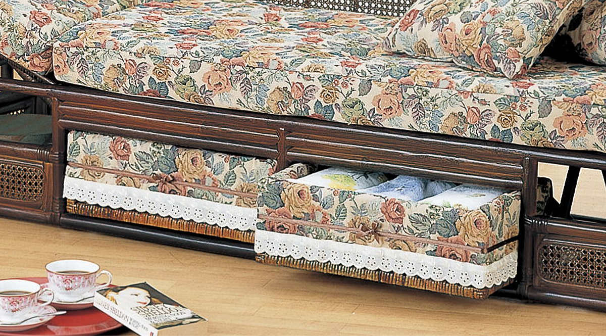 今枝商店 籐 カウチソファ リクライニング 引出し付 幅165cm （ 家具