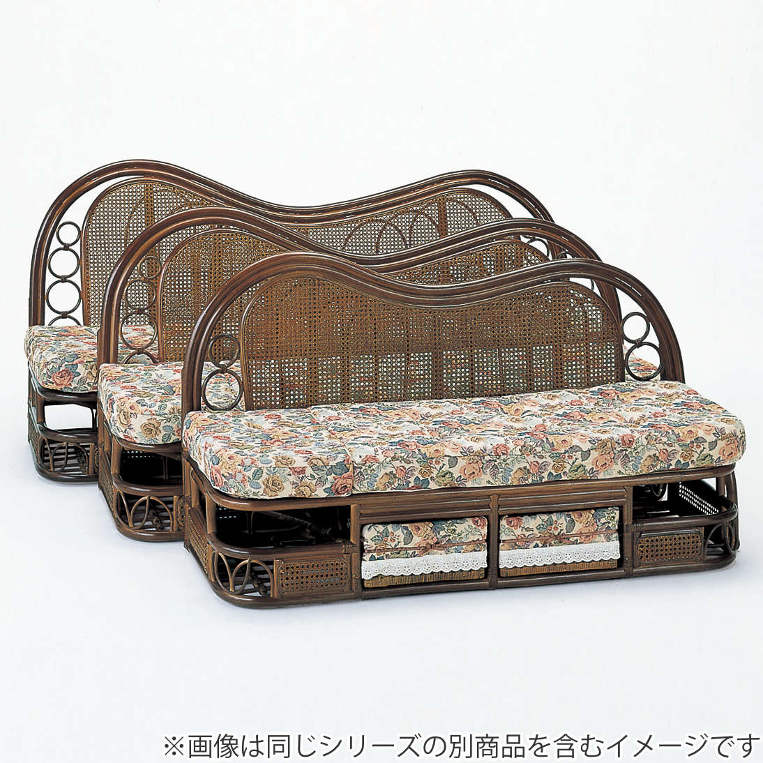 今枝商店 籐 カウチソファ リクライニング 引出し付 幅165cm （ 家具