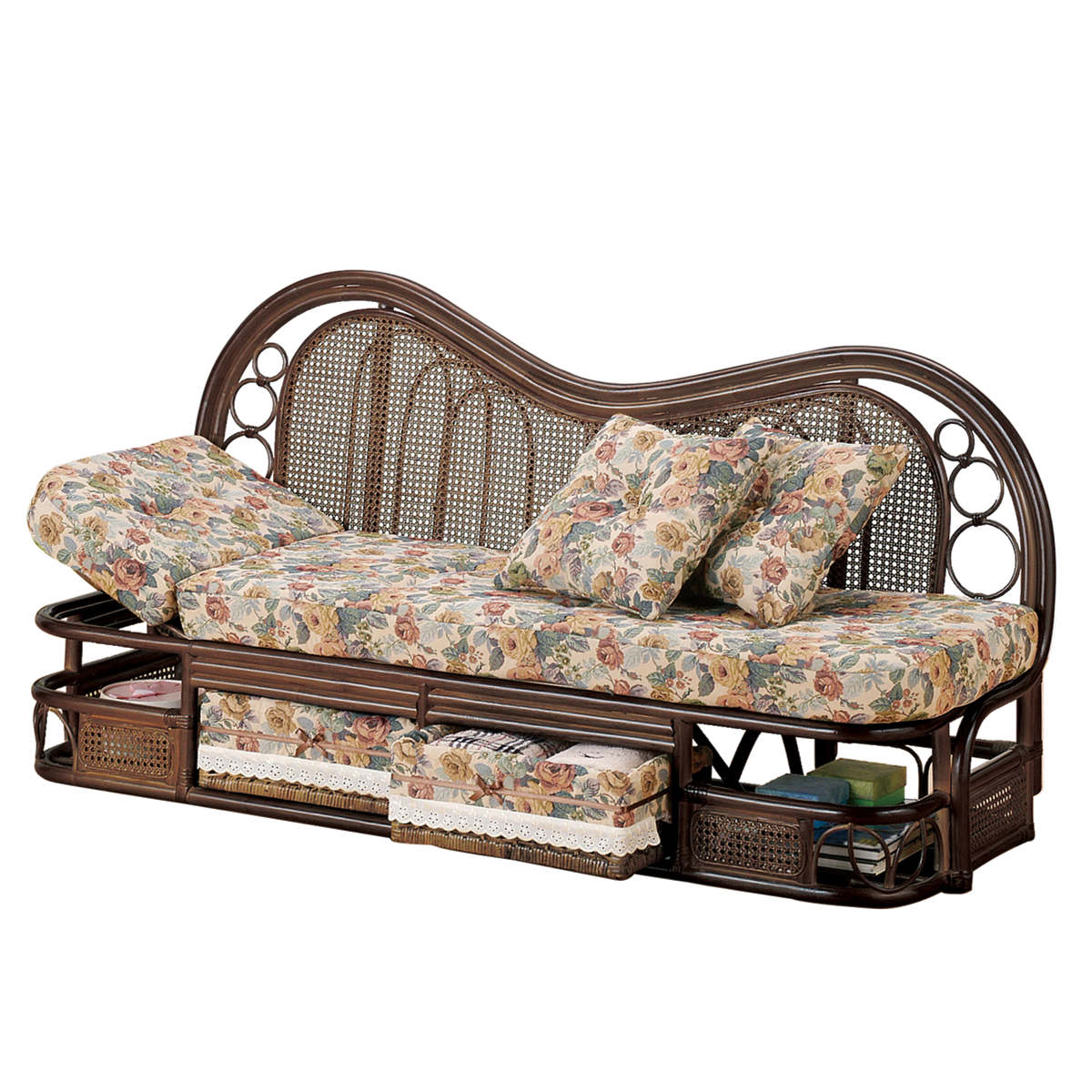 今枝商店 籐 カウチソファ リクライニング 引出し付 幅165cm （ 家具