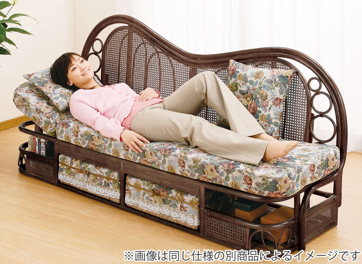 今枝商店 籐 カウチソファ リクライニング 引出し付 幅185cm （ 家具