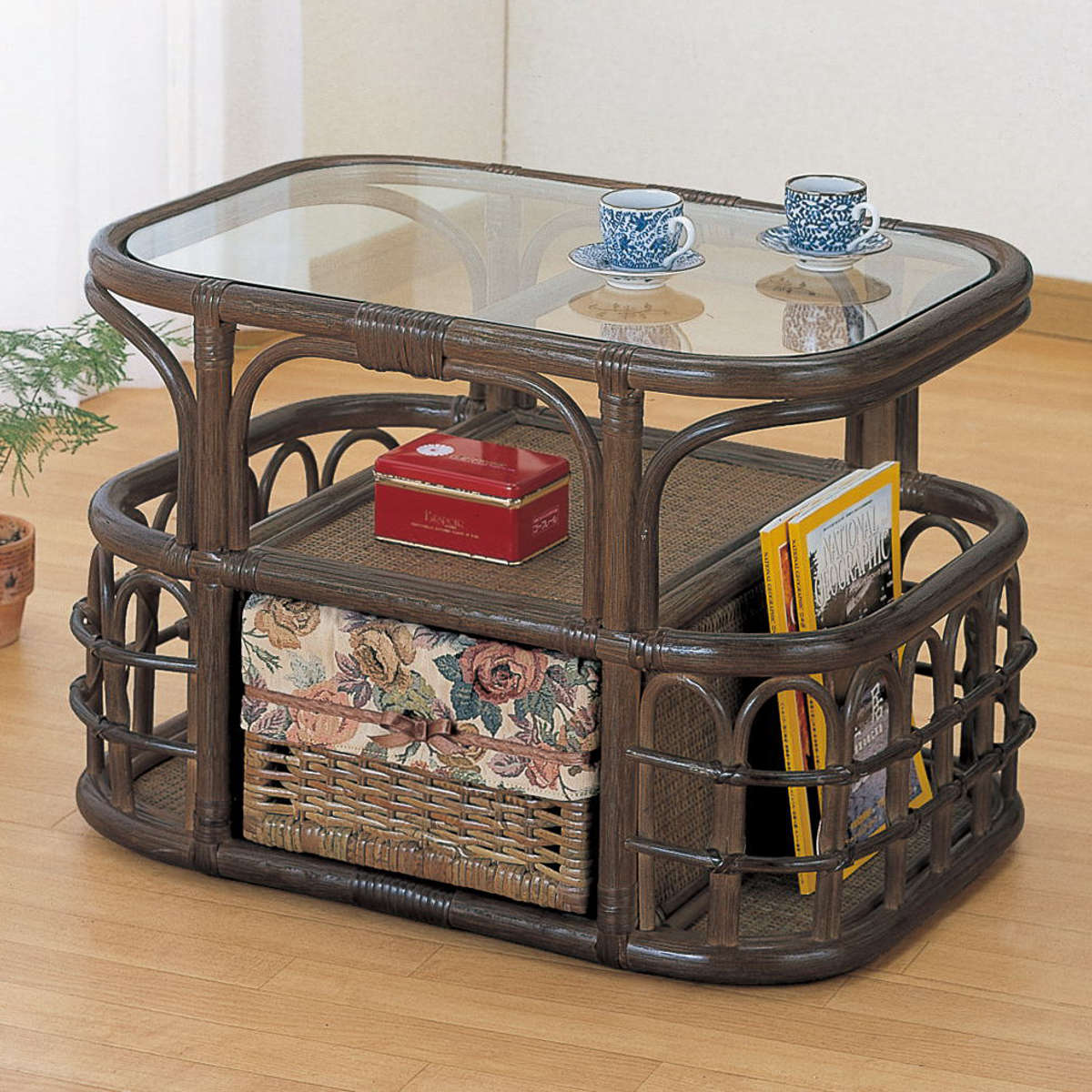 今枝商店 籐 収納付 ローテーブル ガラス天板 幅65cm ( センター 今枝商店 籐 収納付 ローテーブル ガラス天板 幅65cm ( センター