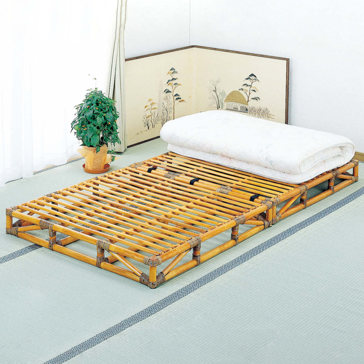 今枝商店 籐 すのこベッド 軽量 シングルサイズ 籐枕付き （ 家具