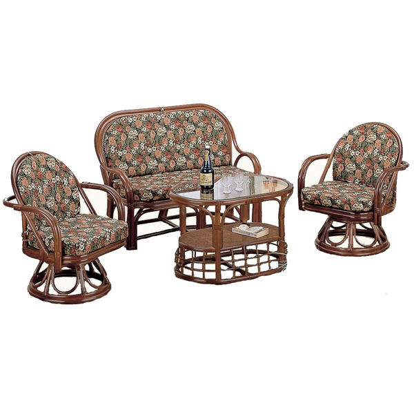 今枝商店 籐 回転座椅子・ソファ・テーブル リビング 4点セット