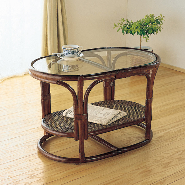 古家具◾️籐ラタン製 オーバル形 センターテーブル-