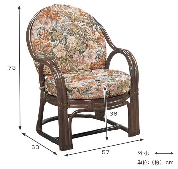 今枝商店 籐 アームチェアー クッション付 幅57cm （ 家具 ソファー 籐