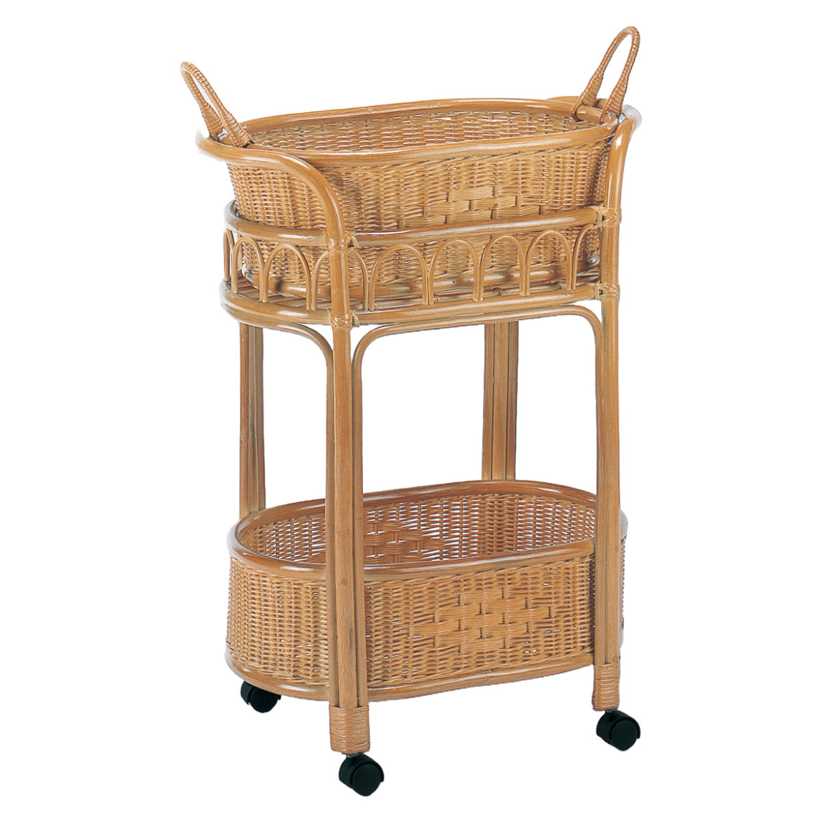 洗濯かご ランドリーラック 2段 ラタン バスケット キャスター付 籐