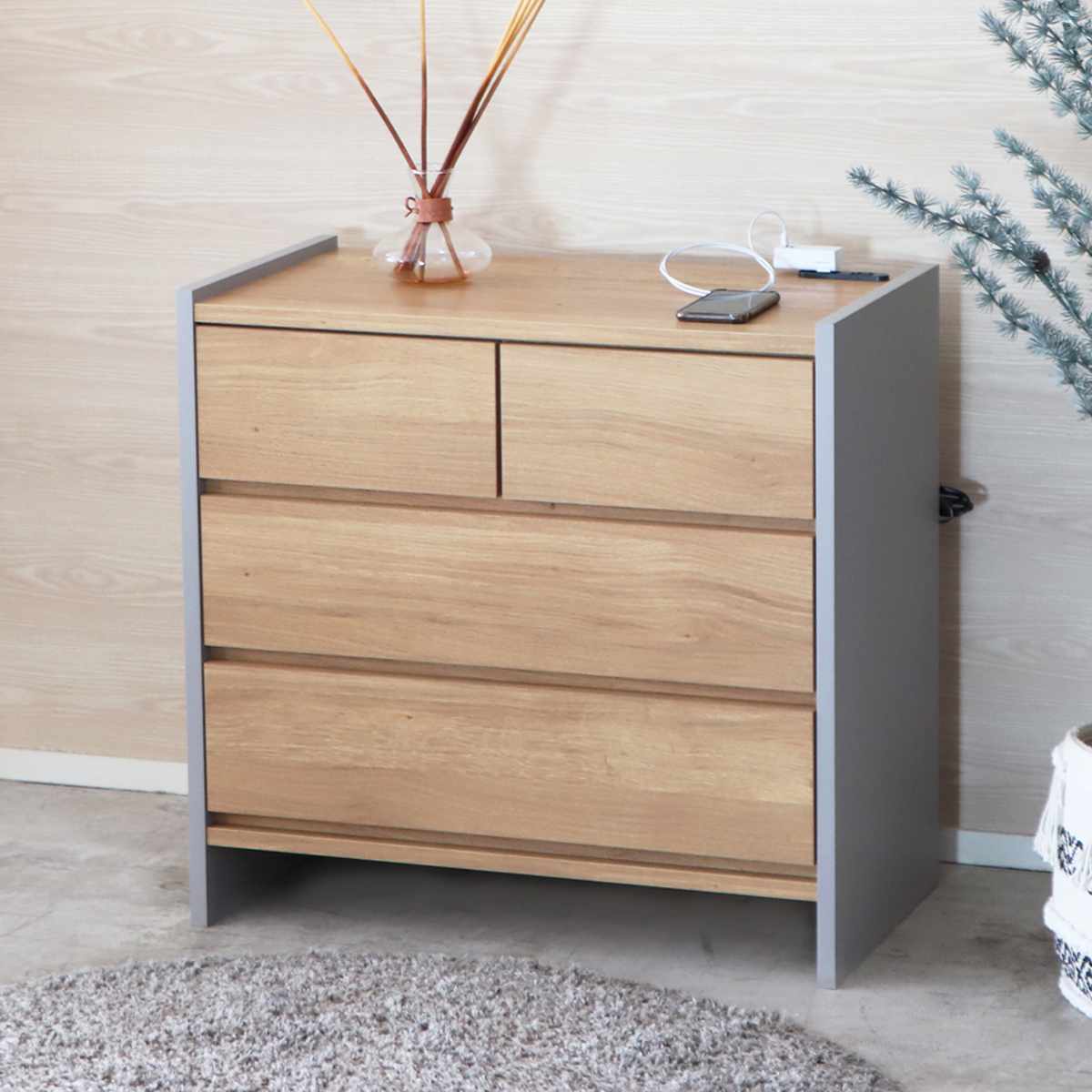 東馬（Tohma） リビングチェスト 幅75.7cm 3段 木目調 完成品 （ 2口