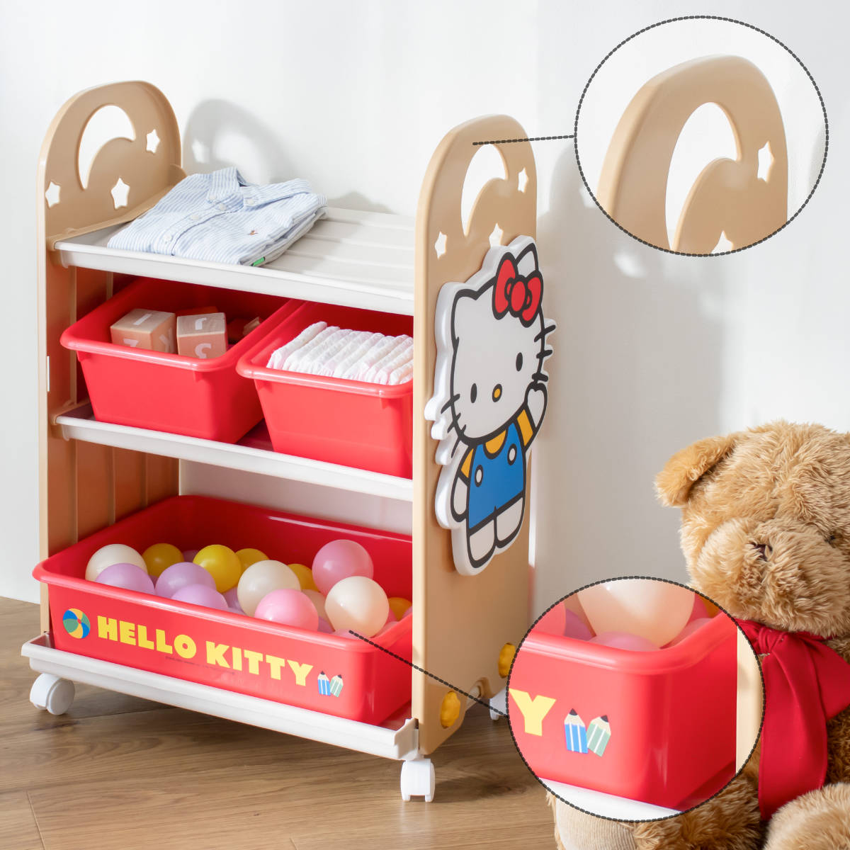 ハローキティ3段収納 錦化成 おもちゃ 収納ラック 3段 ハローキティ トイ・ステーション