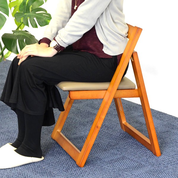 折りたたみチェア 天然木 クッション付 幅45cm （ チェア 椅子 イス
