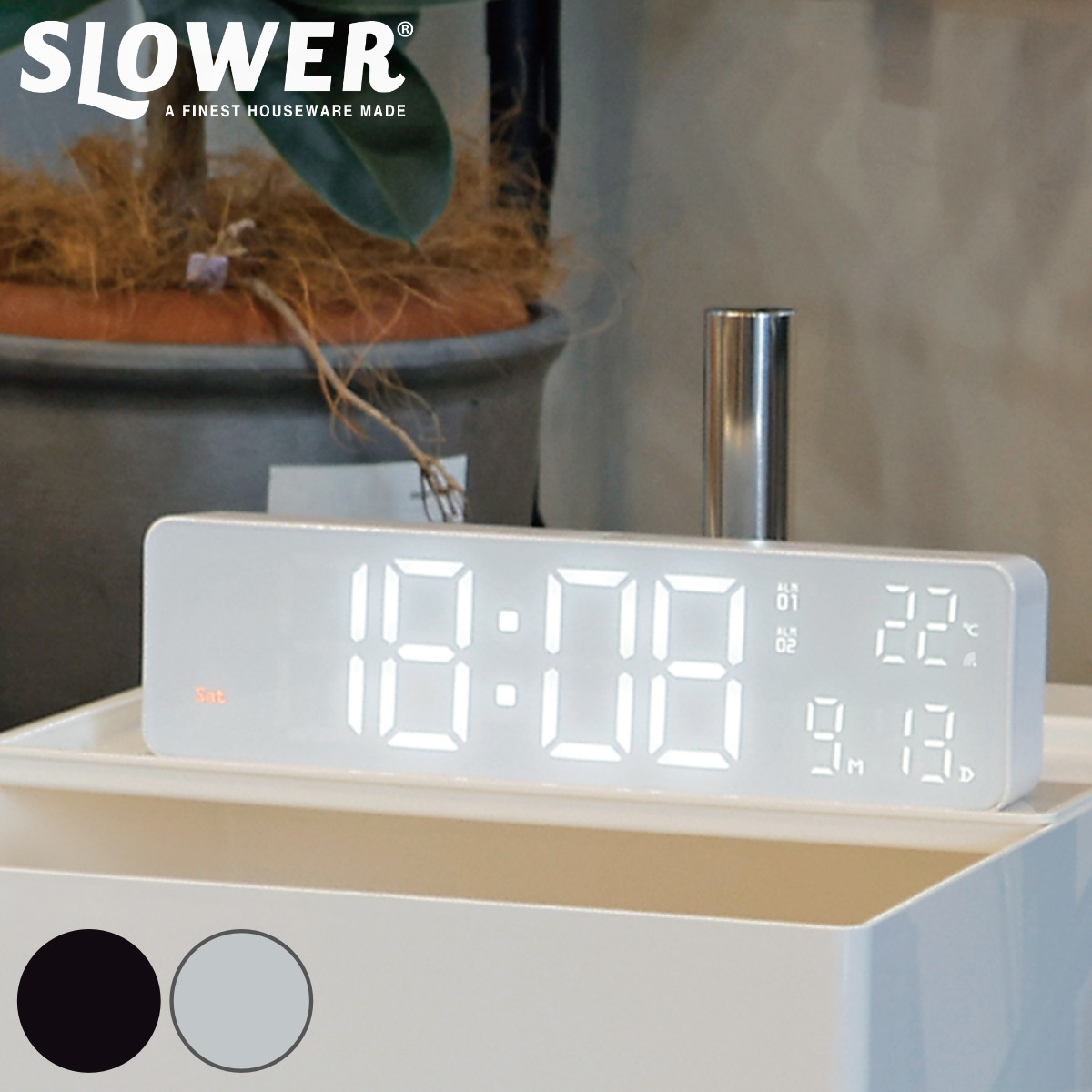 SLOWER（スロウワー） 置き時計 LED Wi-Fi カレンダー機能付き 置き