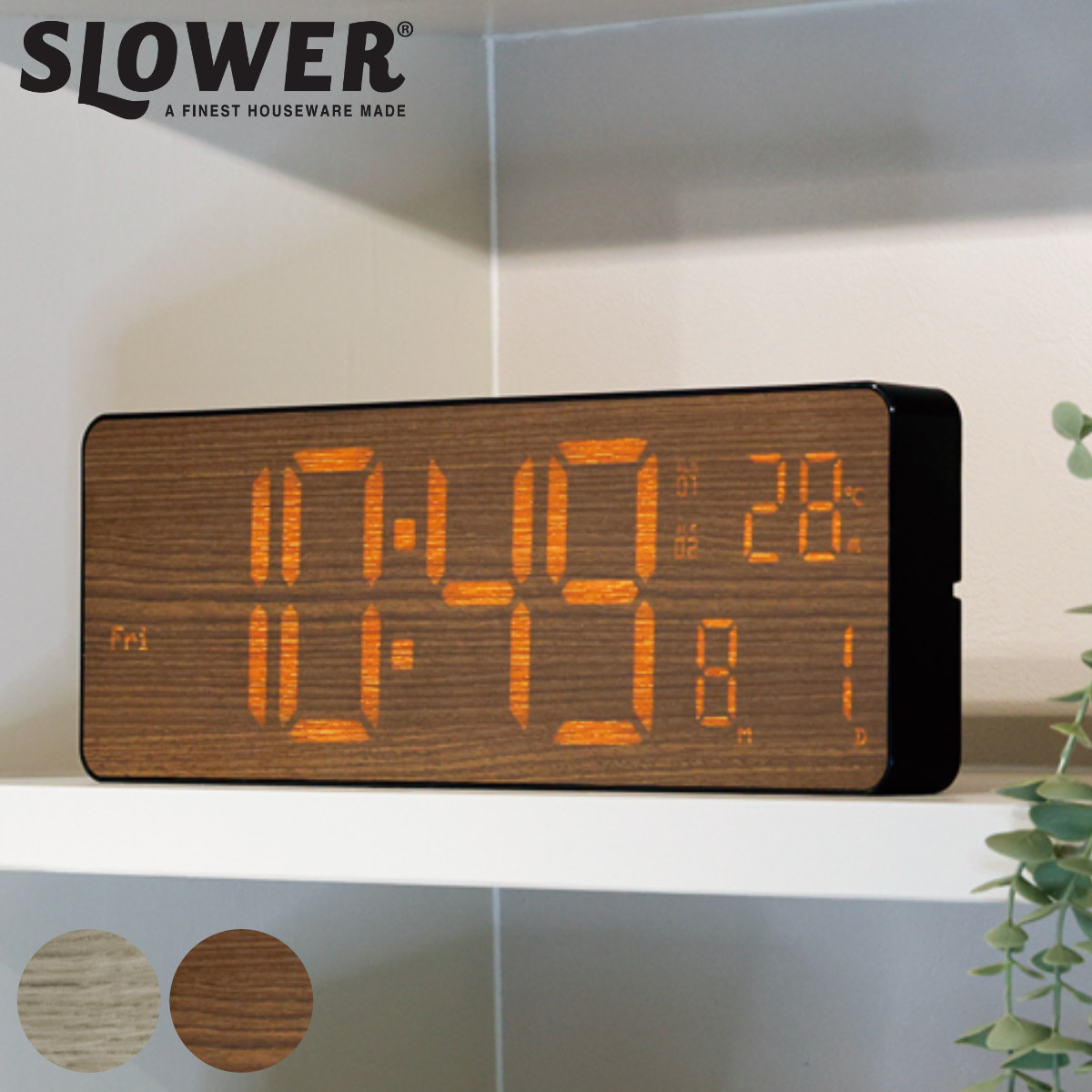 SLOWER（スロウワー） 置き時計 LED Wi-Fi カレンダー機能付き 置き