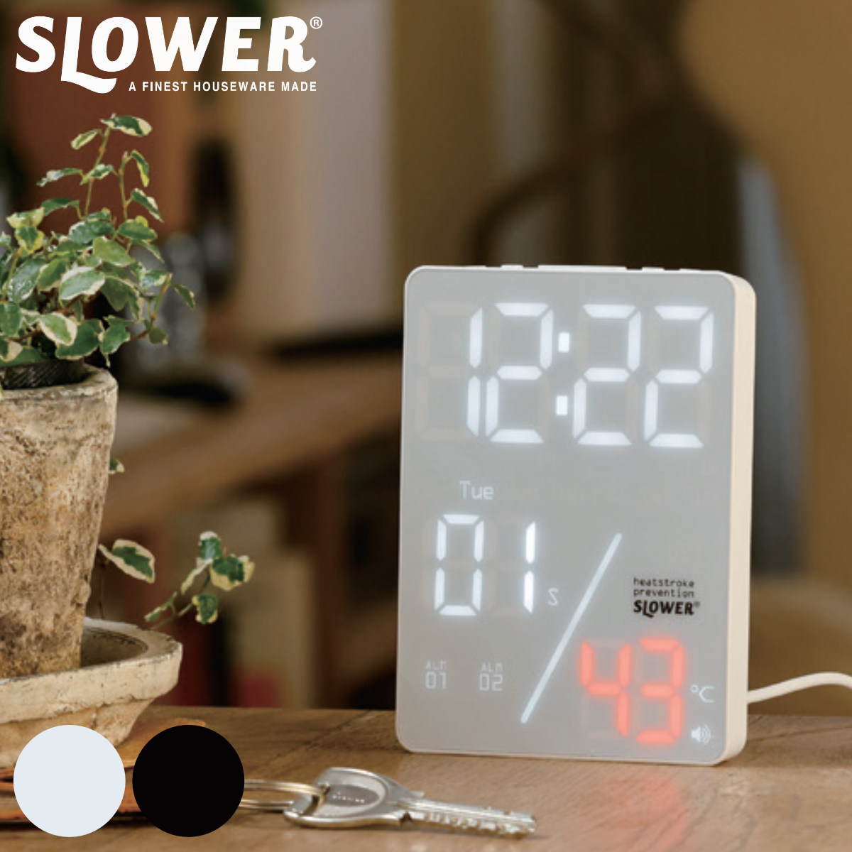 SLOWER（スロウワー） 置き時計 LED デジタル時計 カレンダー機能付き