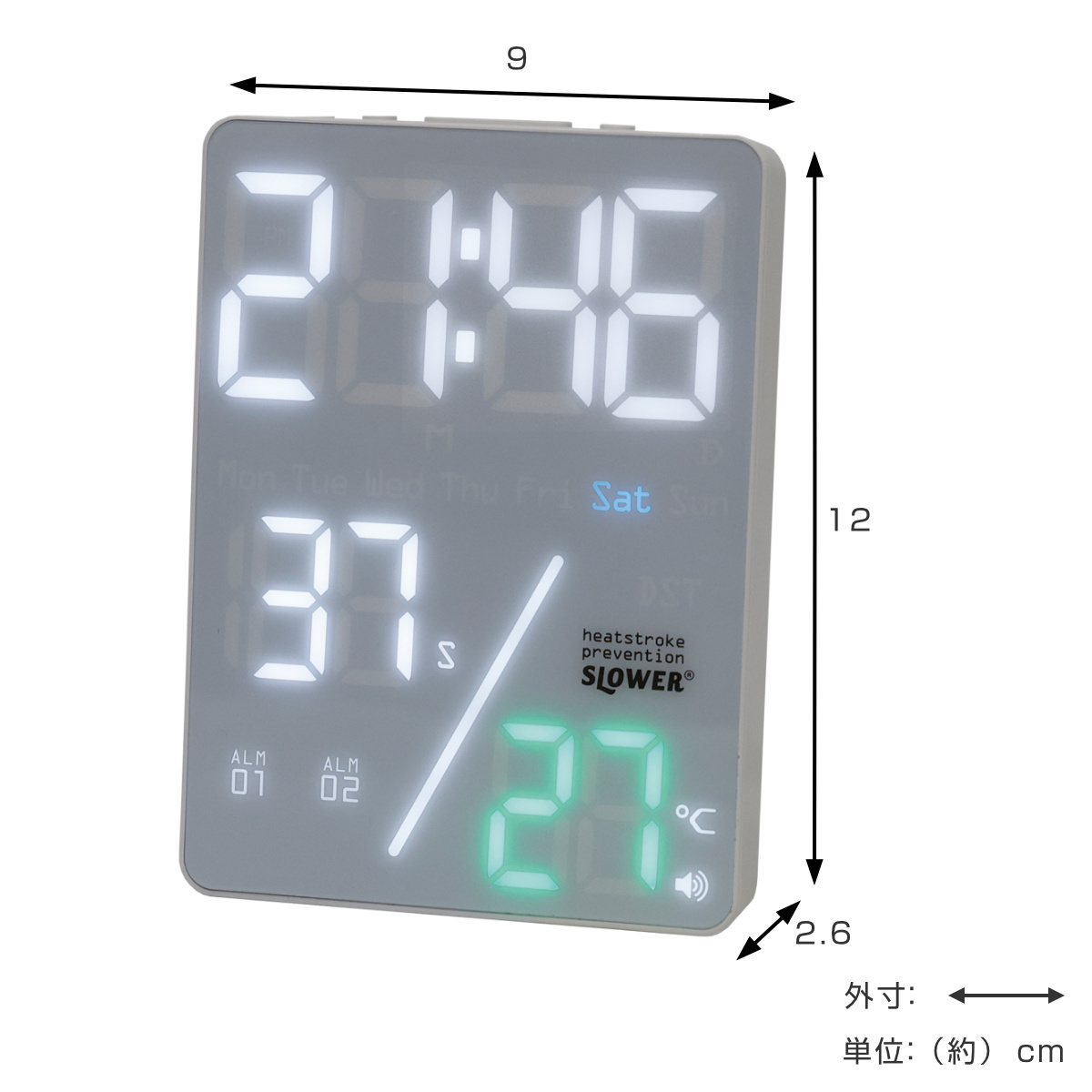 SLOWER（スロウワー） 置き時計 LED デジタル時計 カレンダー機能付き