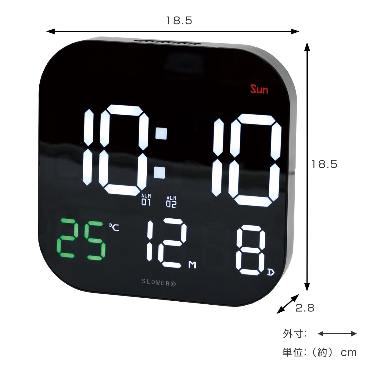SLOWER（スロウワー） 置き時計 LED デジタル時計 カレンダー機能付き