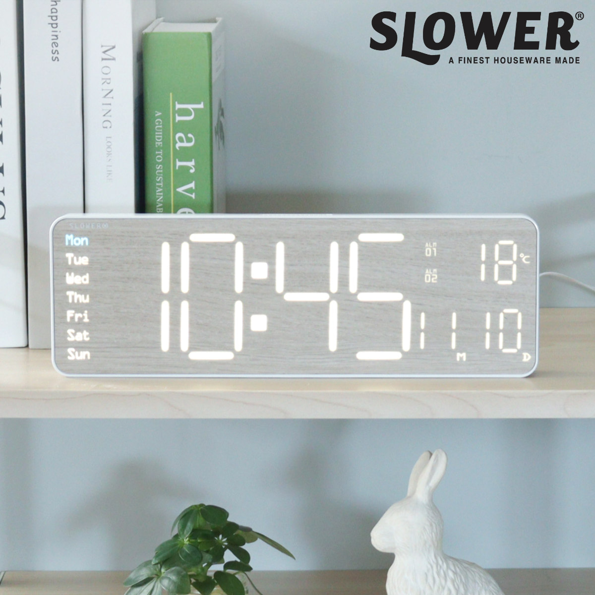 SLOWER（スロウワー） 置き時計 LED デジタル時計 リモコン付き 置き