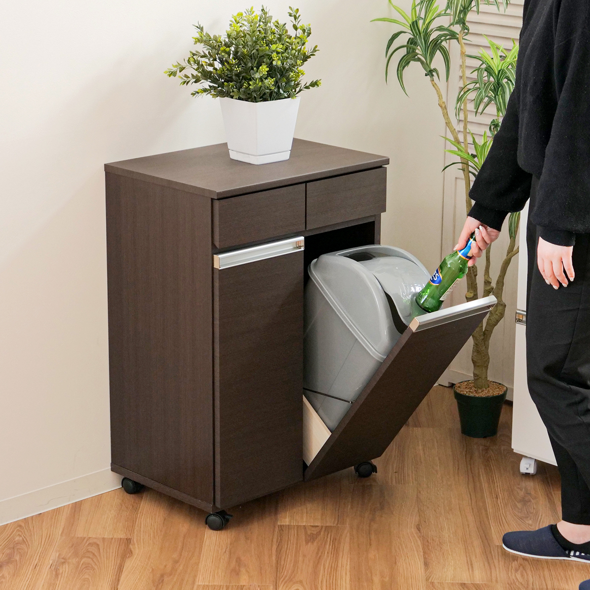 ゴミ箱 38L 2分別 カウンター型 幅55cm 完成品 （ ごみ箱 19L×2