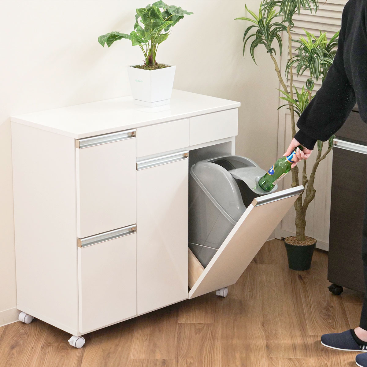 ゴミ箱 38L 最大6分別 カウンター型 幅82cm 完成品 （ ごみ箱 19L×2 ペール付き 6分別 可能 カウンター 収納 分別 キッチン収納 ゴミ箱に見えない おしゃれ ）_15