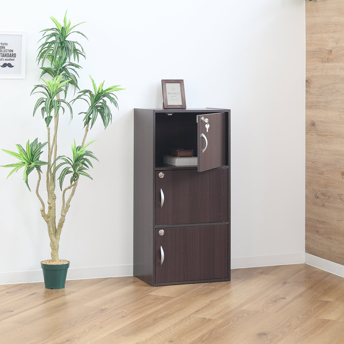 クロシオ カラーボックス 3段 全段鍵付 幅42cm （ 収納 家具 鍵付き 棚