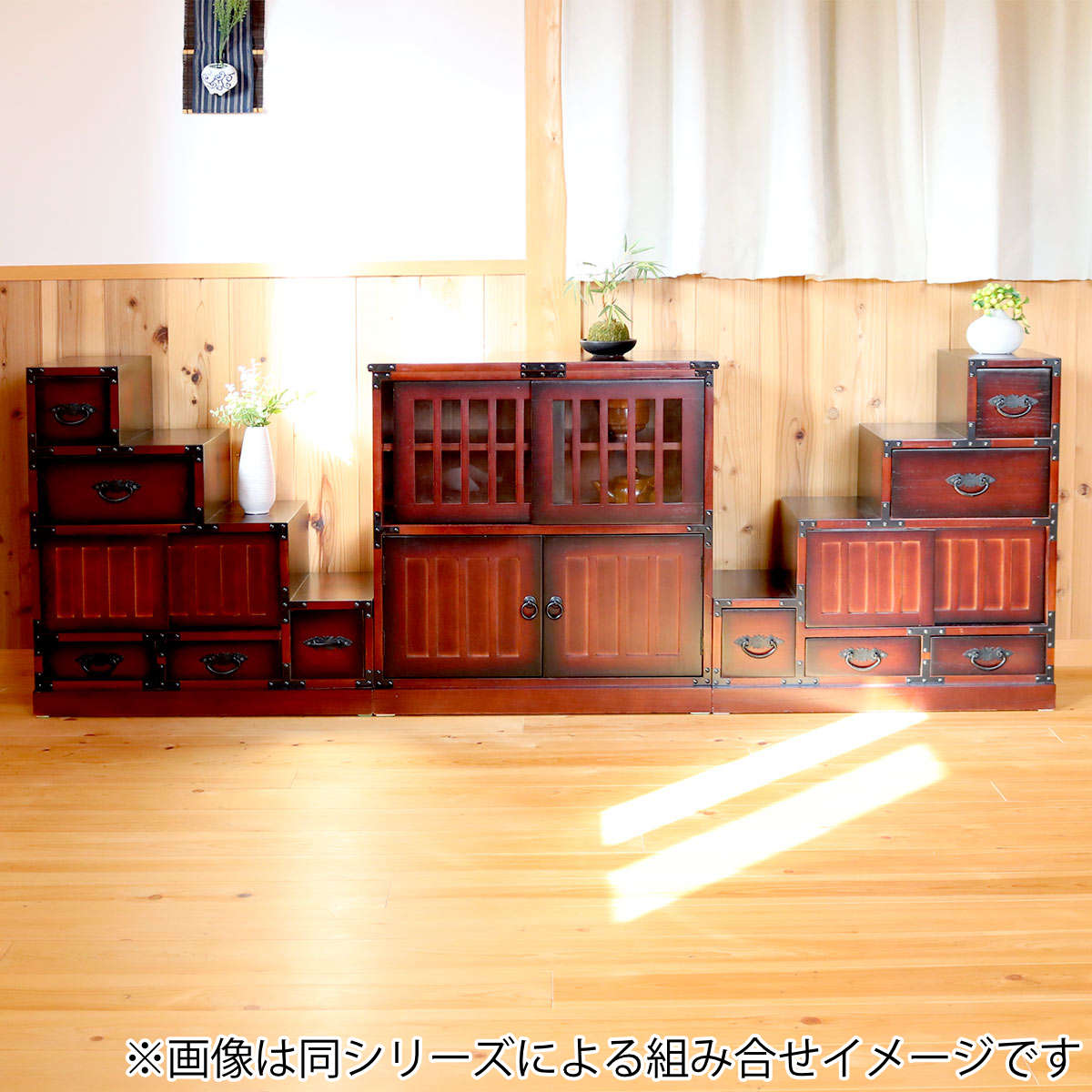 クロシオ 水屋 民芸調 桐製 和風キャビネット 幅57cm （ 水屋箪笥 和風