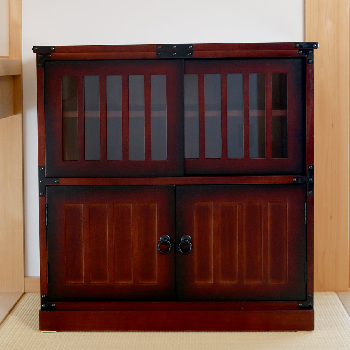 クロシオ 水屋 民芸調 桐製 和風キャビネット 幅57cm （ 水屋箪笥 和風