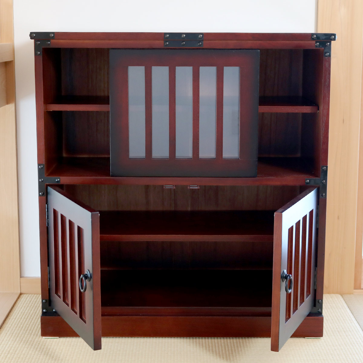 クロシオ 水屋 民芸調 桐製 和風キャビネット 幅57cm （ 水屋箪笥 和風