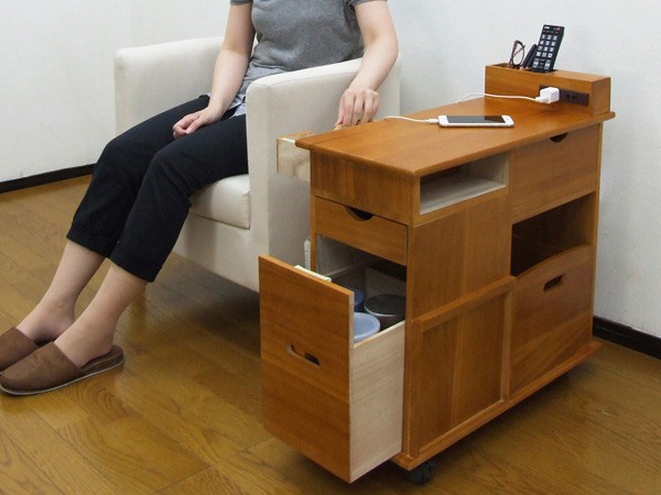 収納ワゴン ソファサイドワゴン 桐製 幅33cm （ サイドテーブル