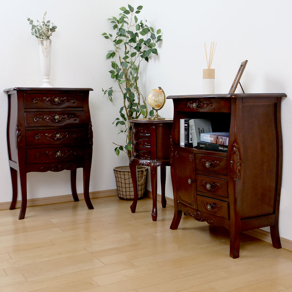 FAX台 コモ （ ファックス台 電話台 手彫り ロココ調 猫脚 収納 家具