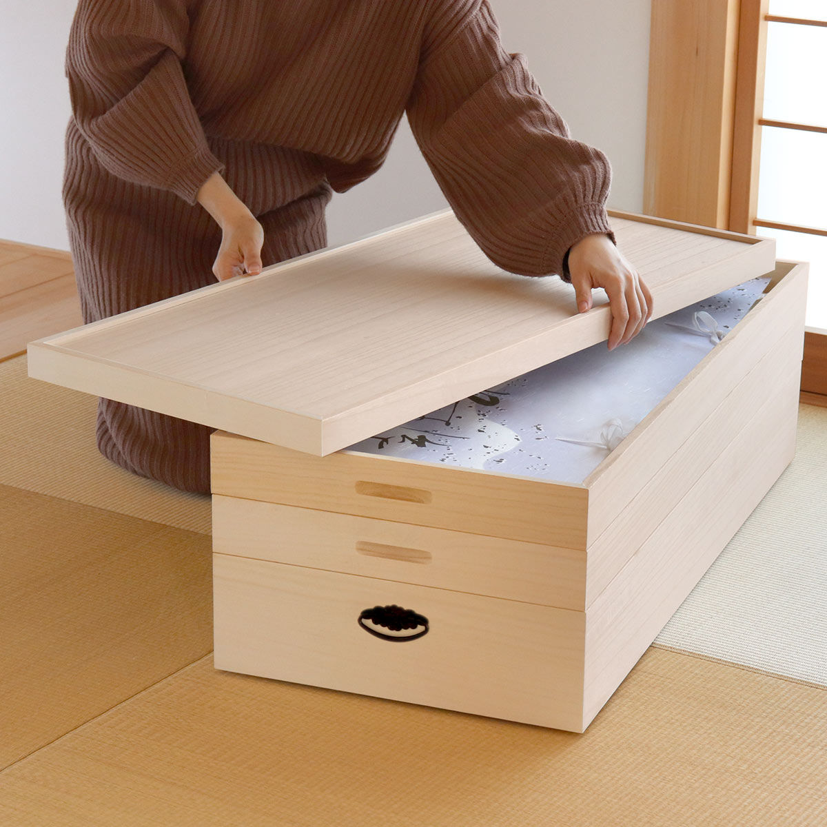 クロシオ 総桐衣裳ケース 桐衣装箱 3段 91cm （ 桐製 収納ケース 着物