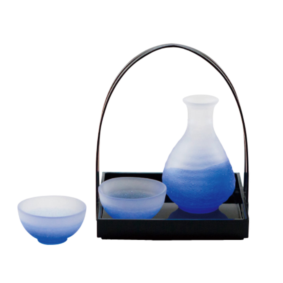 廣田硝子 吹雪 酒器 ブルー 手籠付き （ ガラス 日本製 徳利 2合 300ml