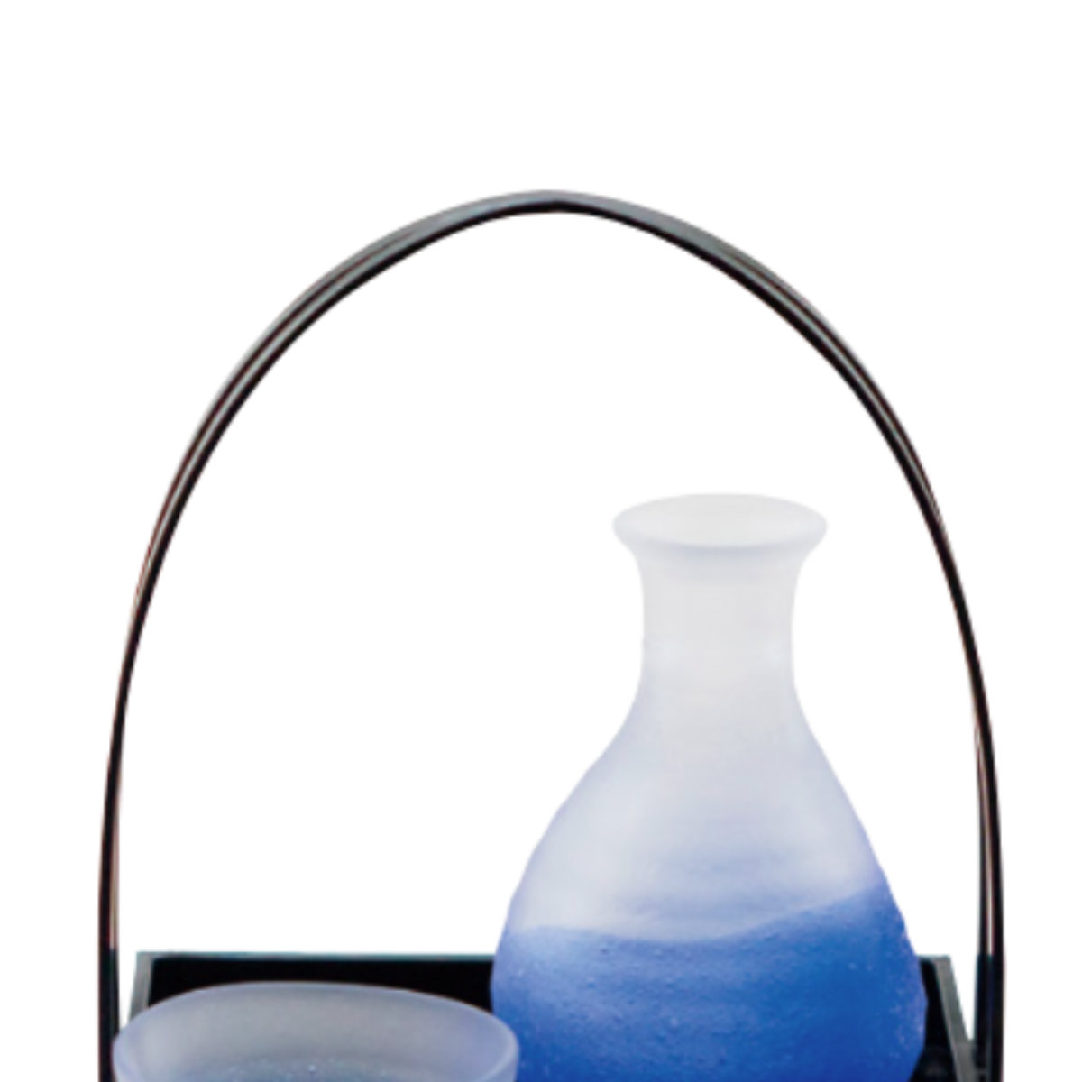 廣田硝子 吹雪 酒器 ブルー 手籠付き （ ガラス 日本製 徳利 2合 300ml