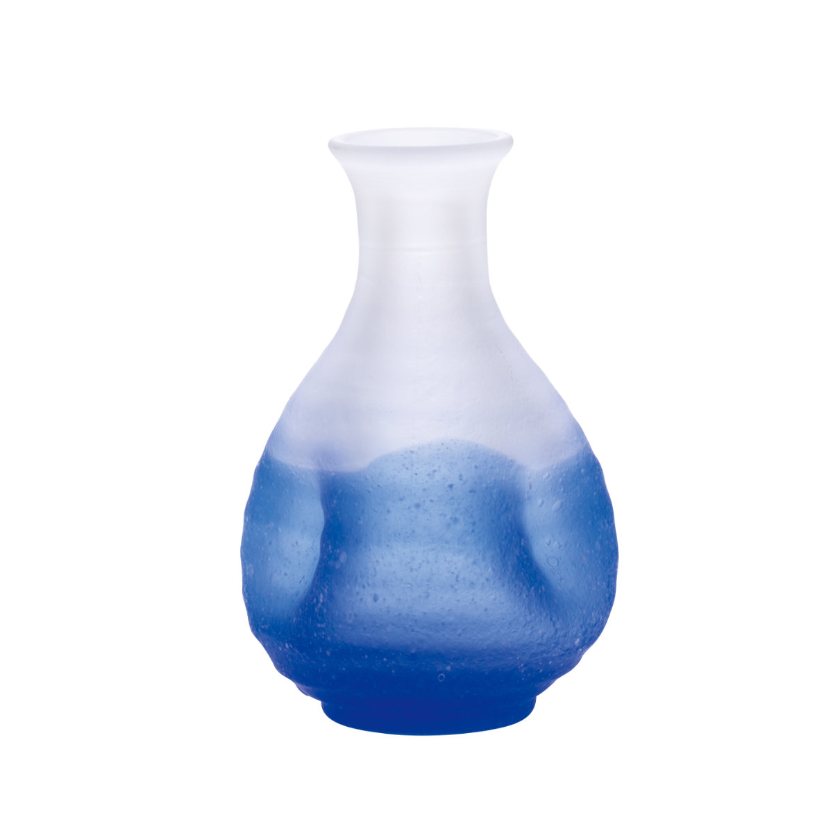 廣田硝子 吹雪 酒器 ブルー 手籠付き （ ガラス 日本製 徳利 2合 300ml