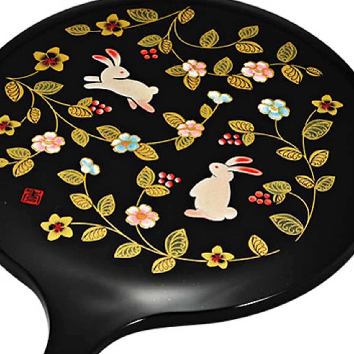 金沢漆器 金色の花柄漆器手鏡 手鏡 花の小路 山中塗 和風 （ 和柄 ミラー かがみ 鏡 ハンドミラー