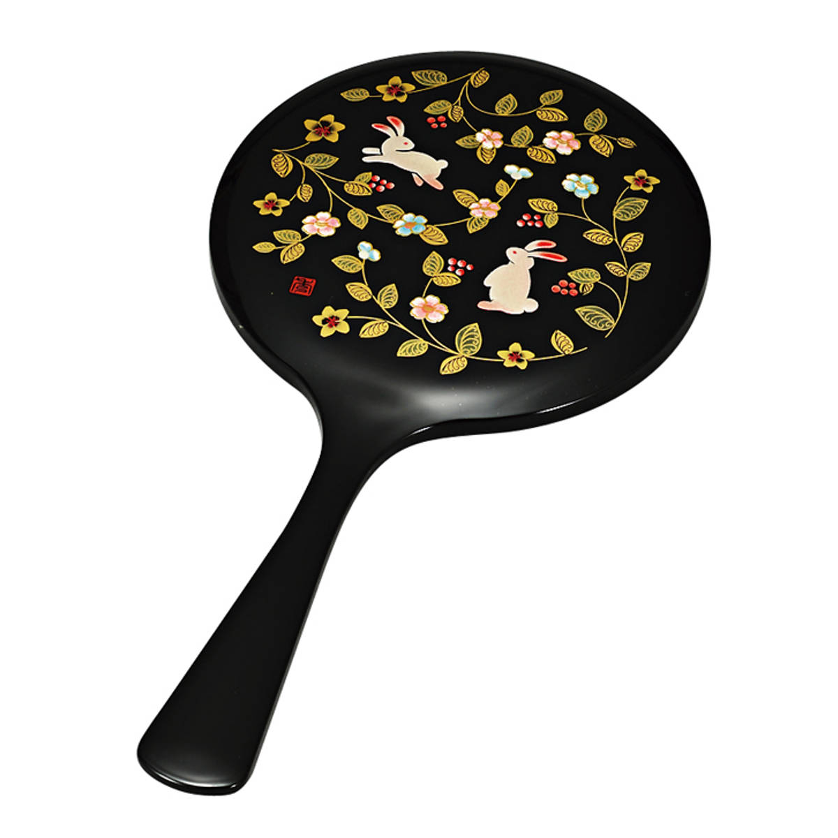 手鏡 花の小路 山中塗 和風 （ 和柄 ミラー かがみ 鏡 ハンドミラー