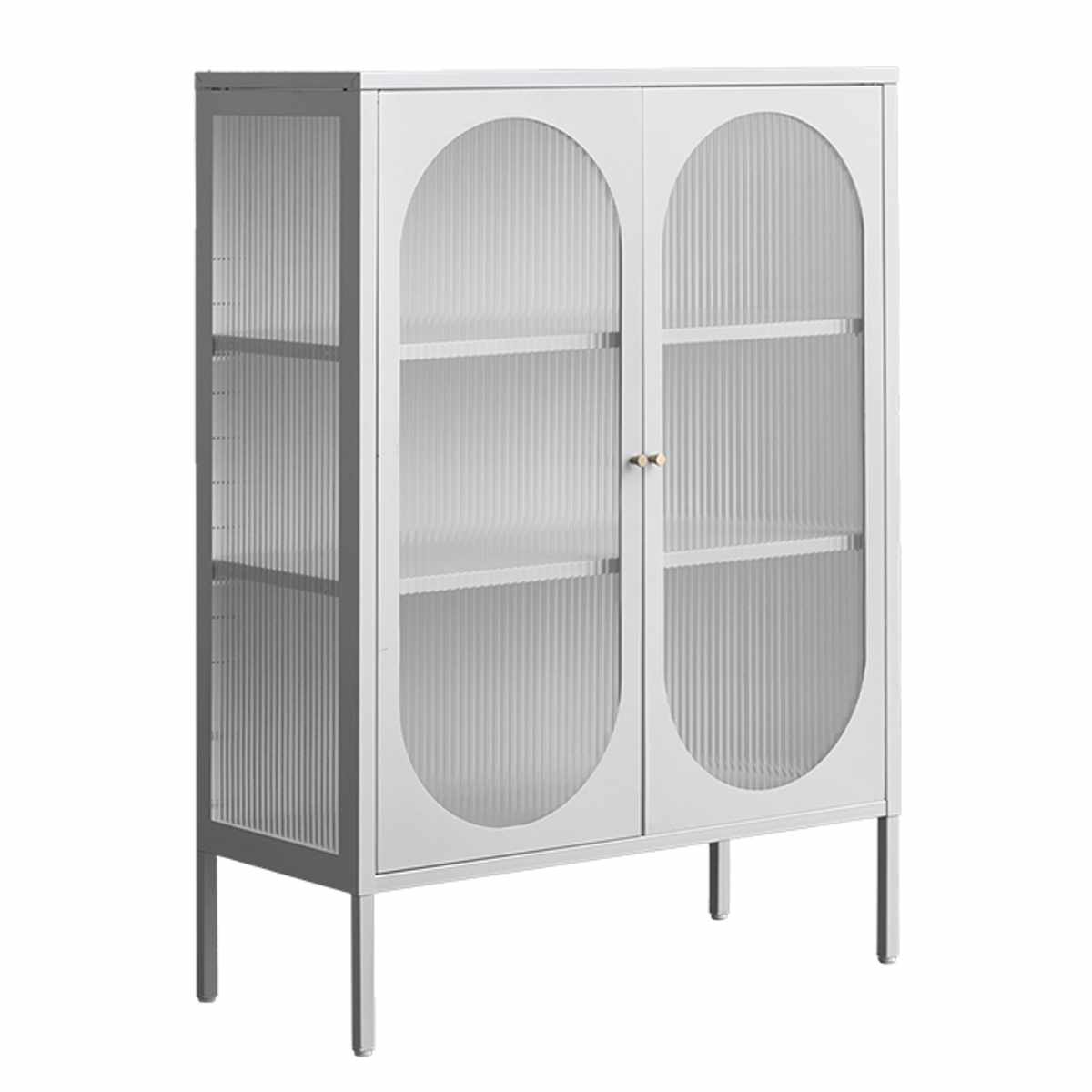 宮武製作所 ガラスキャビネット 幅80cm Muun 可動棚 スチール 波