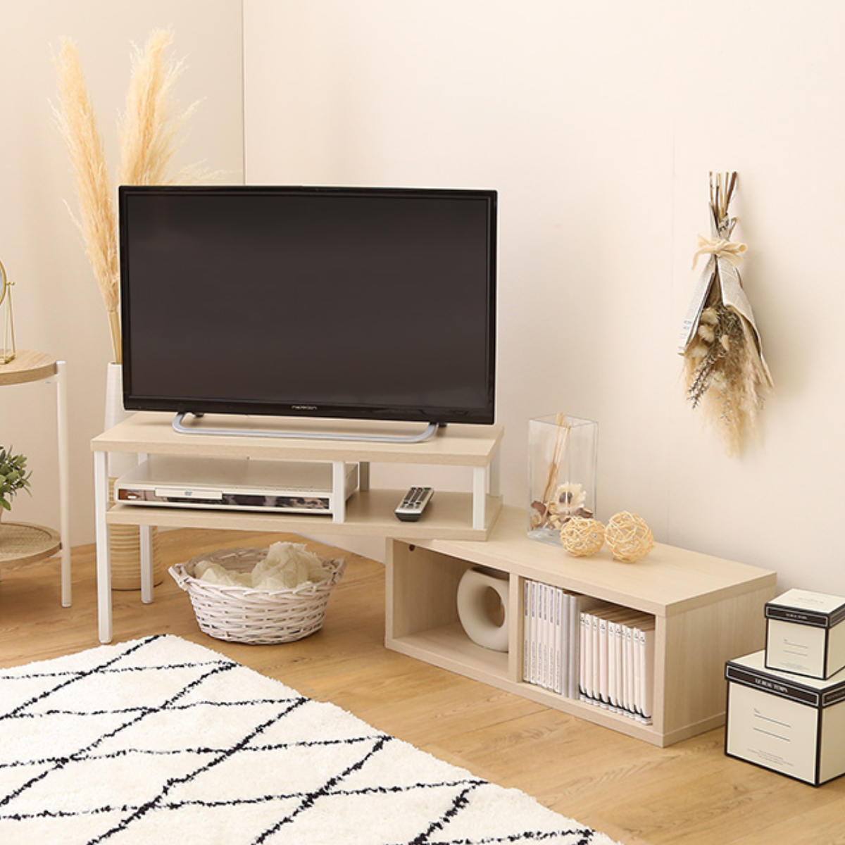 ホワイト テレビ台 オープンシェルフ ホームテイスト（HOME taste） テレビ台 幅75〜135cm 木目調 伸縮 収納