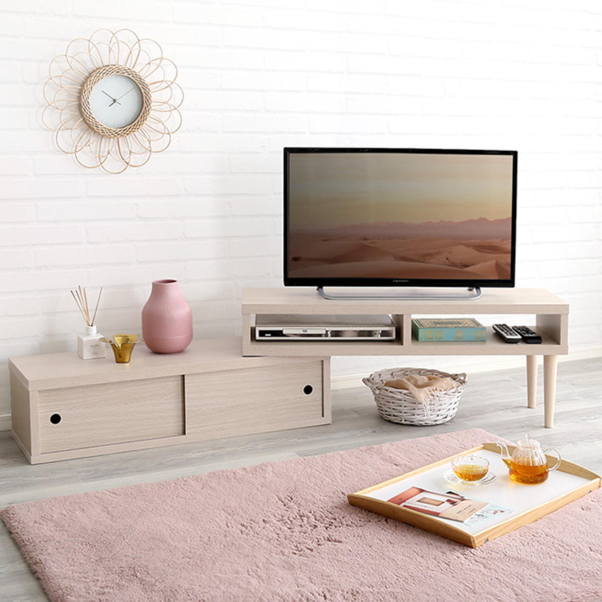 【週末特価】【幅100cm】Potes オープンラック　テレビ台 ホームテイスト（HOME taste） テレビ台 幅100〜186cm 伸縮 木目調