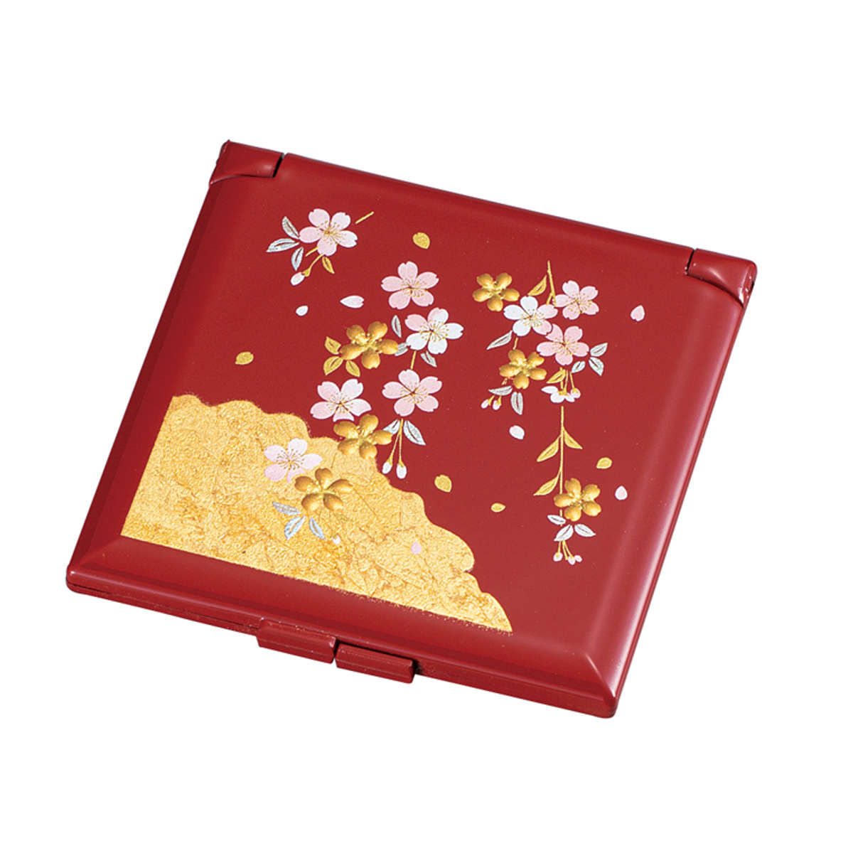コンパクトミラー 角コンパクトミラー 箔工芸 祥雲桜 山中塗 和風 （ ミラー 手鏡 コンパクト おしゃれ 折りたたみ ）