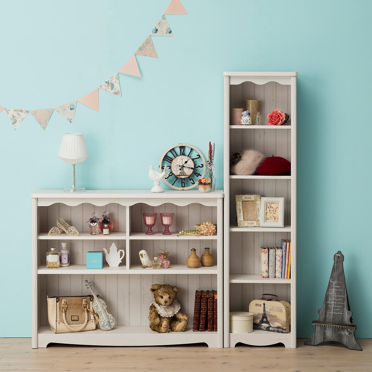 白井産業 オープンラック 幅111.9cm 3段 モンシェリーヌ 白家具 木製