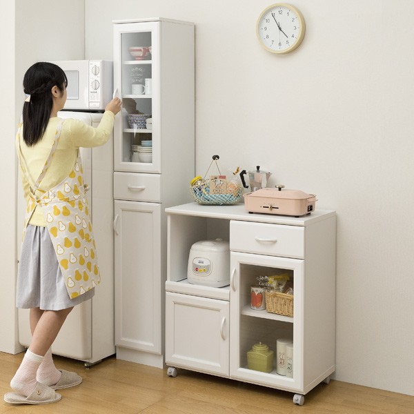 【完成品】 白井産業 レンジ台 キャスター付 セシルナ カフェ風 白井産業 カウンターワゴン 食器棚 キャスター付 カフェ風デザイン