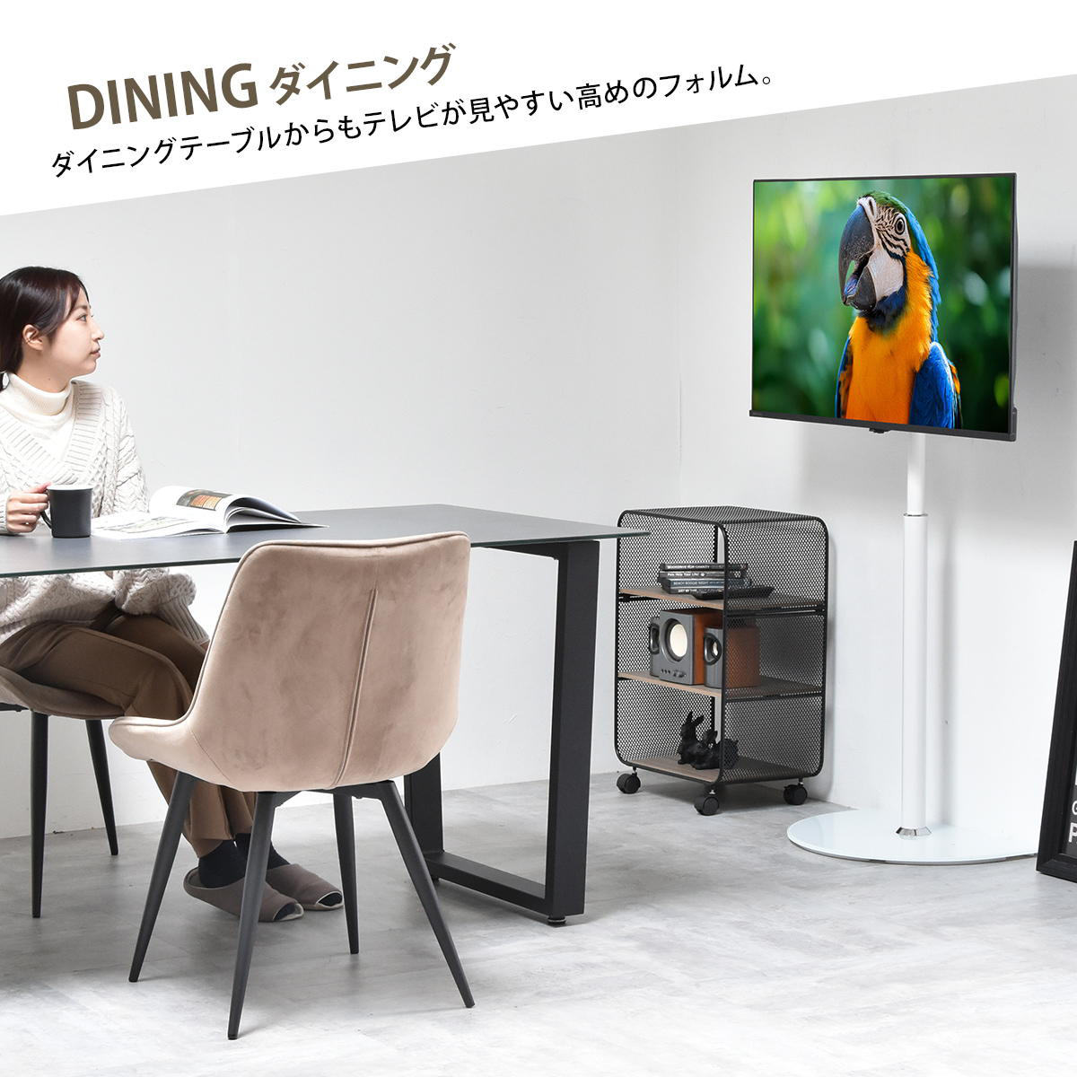 テレビスタンド Semicircle 65インチ対応 高さ90〜129.5cm 壁寄せ 首