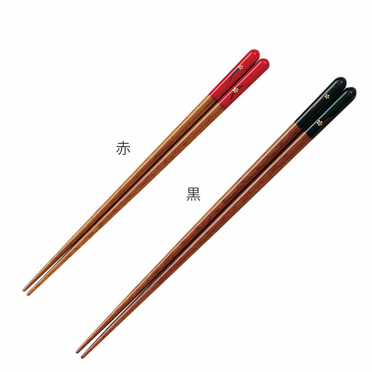 赤色花柄木製箸 箸 20.5cm 23cm 花月 食洗機対応 木製 （ お箸 はし おはし ハシ