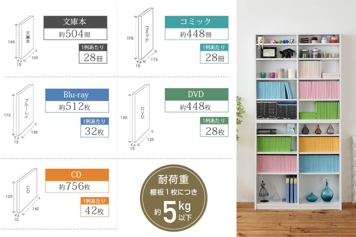 JK-PLAN（ジェイケイ・プラン） 本棚 幅90cm 1cmピッチ スリム 大容量 