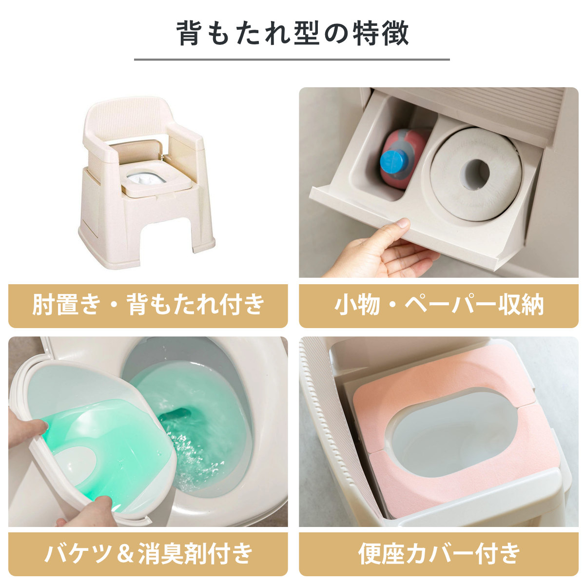 TONBO（新輝合成） ポータブルトイレ 背もたれ型 バケツ付き 介護