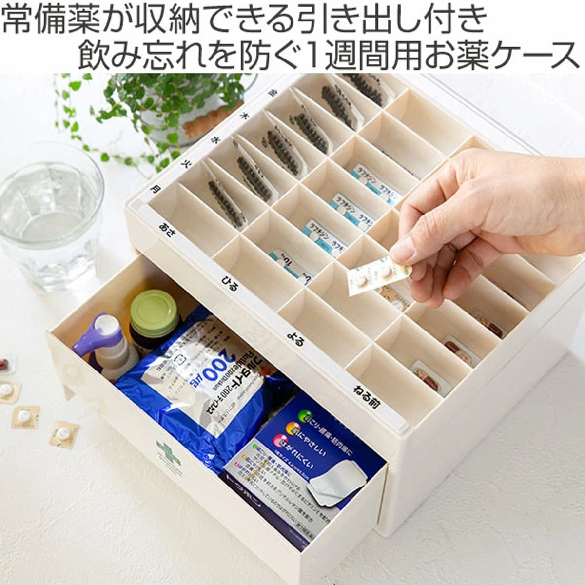 薬用整理箱　小物入れ　 引き出し16杯 薬 カレンダー 1週間 ライフ・エイド くすり整理ストックケース