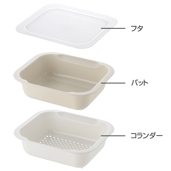 虎太郎ページ　ザル３点 リッチェル（Richell） ザル＆ボウル3点セット M 角型 蓋付き 電子