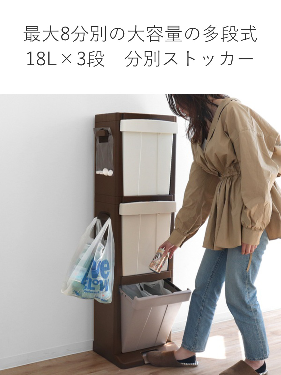 リッチェル（Richell） ゴミ箱 54L 分別 ストッカー 3段 8分別